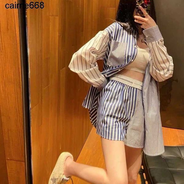 

women's blouses designer shirts autumn new color contrast stripe loose shirt versatile slim alexanders shorts set wangs, White