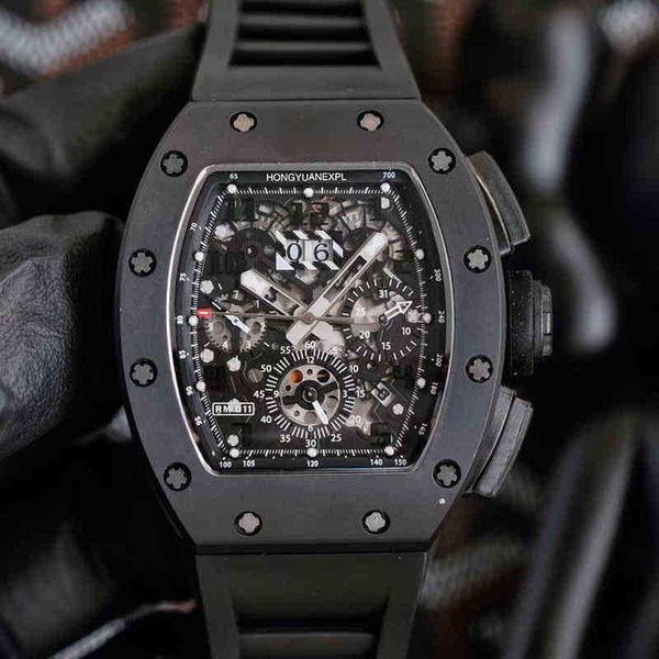 

luxury mens mechanics watches richa wristwatch carbon fiber black technology disk empty l watch men's mechanical rice hand wine barrel