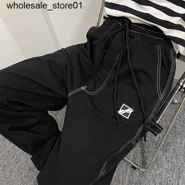 

men's pants designer we11done square drawcord elastic loose casual men women fashion streetwear pants, Black