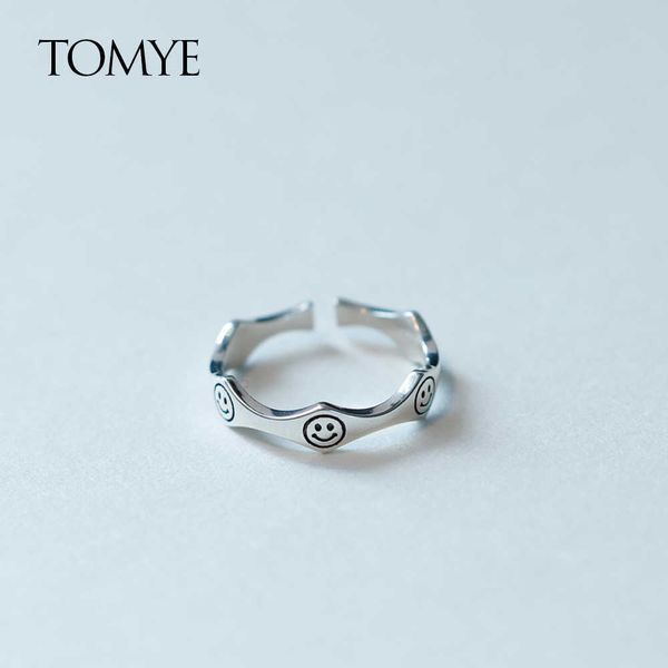 

band rings for women real 925 silver opening adjustable smile face jewelry gift
