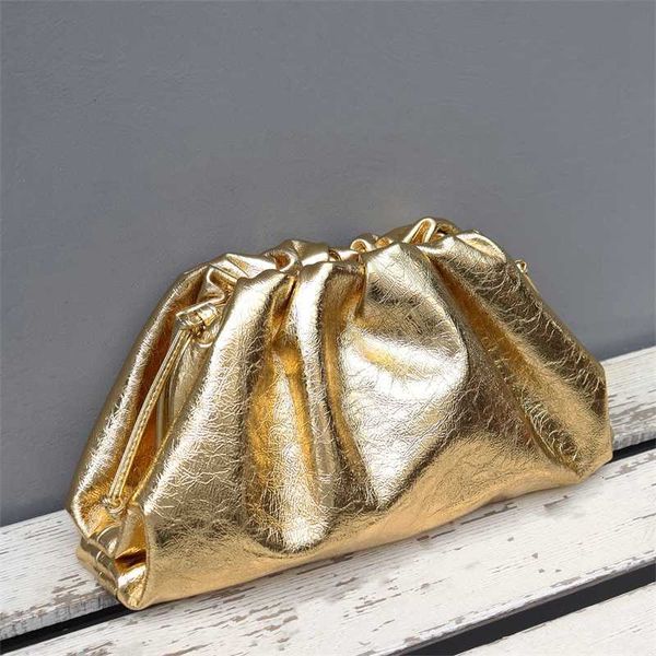 

cloud shoulder evening bag pleated for women crossbody candy dumpling color clip party clutch girls female genuine leather