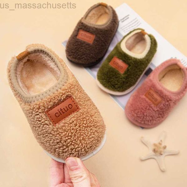 

slipper children' lamb wool baby home shoes men' autumn and winter indoor children' slippers girls' bag heel cotton l, Black;grey