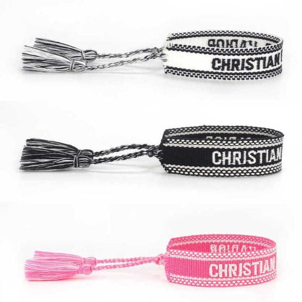

fashion bracelets luxury women's d brand bangle designer embroidery wrist rope bohemia tassel hand woven bracelet men's girl simpl, Black