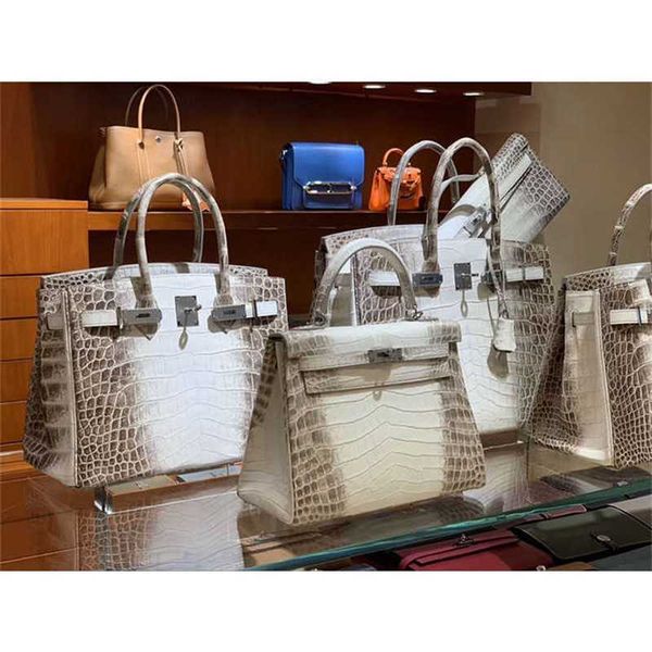 

designers handbags birkin bags designer mingyuan 2022 new women's himalayan crocodile leather 30cm silver buckle handheld large capacit