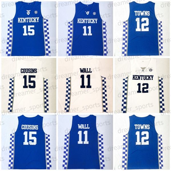 

ncaa 12 karl-anthony towns basketball jersey 15 demarcus cousins 11 john wall kentucky white blue black mens college jerseys stitched
