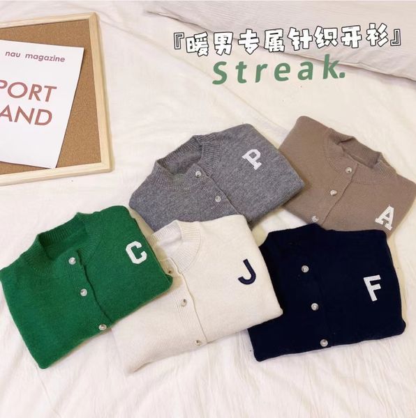 

children clothing boys casual long sleeve cotton cardigan sweater toddler girls fashion letter pattern jacket coat, Blue