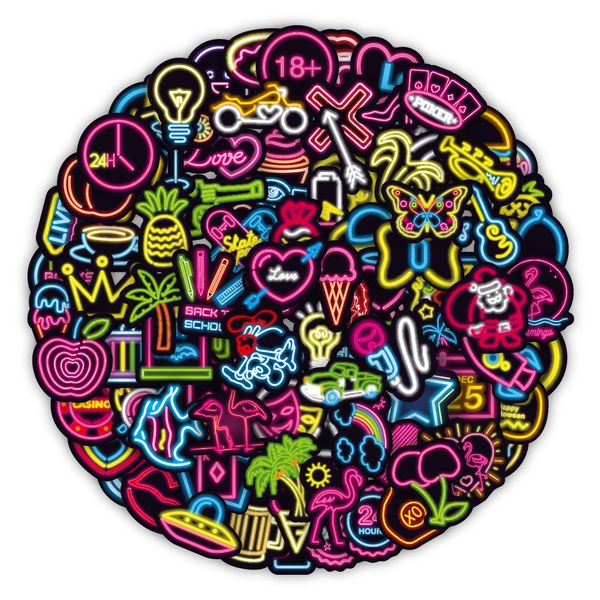 

100pcs neon stickers for girls no-duplicate waterproof graffiti sticker for skateboard lapluggage bicycle guitar water bottle decals kids gi