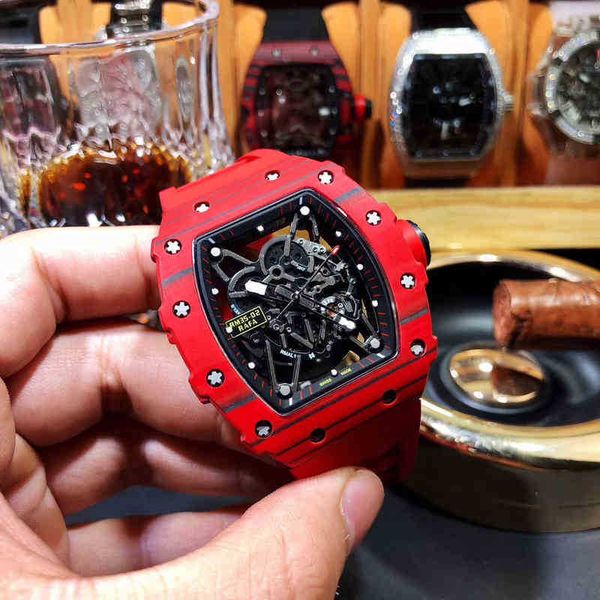 

luxury mens mechanics watch richa rm wristwatch rm carbon fiber red devil trendy men's leisure personality automatic mechanical hollowe