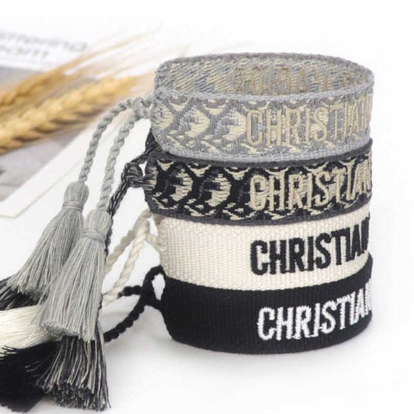 

women's bracelets luxury fashion d brand bangle designer letter embroidered bracelet woven hand rope trendy wrist tassel bohemian men g, Black