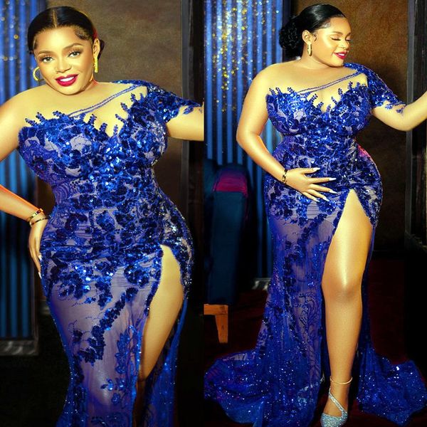 

2022 arabic aso ebi mermaid beaded prom dresses sequined lace evening formal party second reception birthday bridesmaid engagement gowns dre, Black