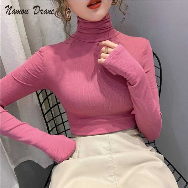 

women's sweaters autumn winter velvet thicken knitting womens sweater 2021 new solid bottom long sleeve minimalist turtleneck pullovers, White;black