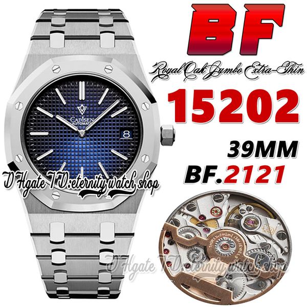 

bf v2 bff15202 jumbo extra thin mens watch 39mm cal.2121 bf2121 automatic smoked blue texture dial stick markers stainless bracelet super ed, Slivery;brown