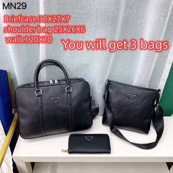 

luxurys men business briefcase diagonal handbag bag genuine leather zipper letter canvas interior simple casual pocket solid handbags black