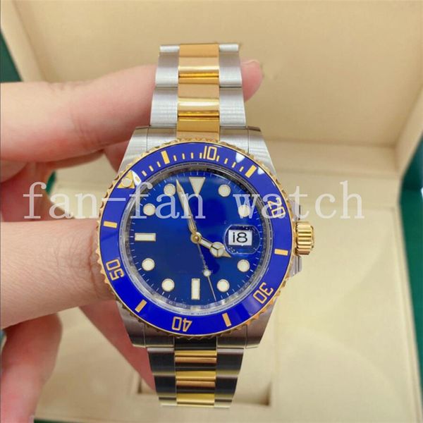 

bp factory fully automatic movement men watch 116613lb 40mm date ceramic two-tone gold steel blue watch, Slivery;brown