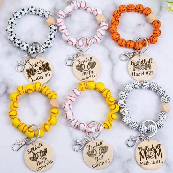 

keychains 2022 stylish baseball beads bracelet keychain with wood clips simple custom bangle wristlet charm bag pendant jewelry gifts, Silver