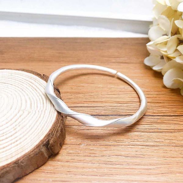 

21g minimalist 999 silver bangle stamp bracelets for women new trendy elegant charming matte vintage design bangles party jewelry gift 023, Black