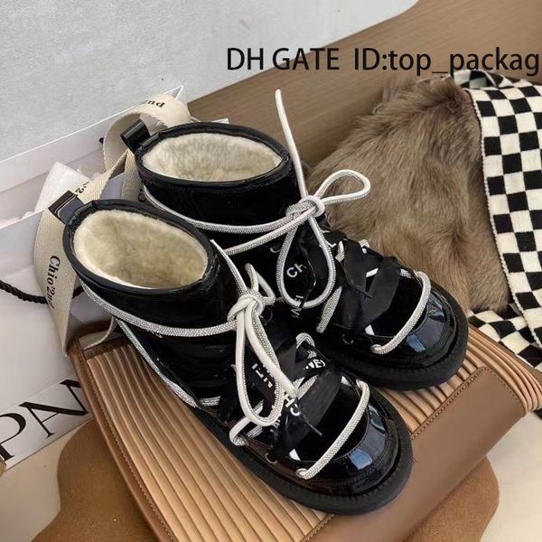 

women's snow boots luxury ribbon c designer boots come with box, Black