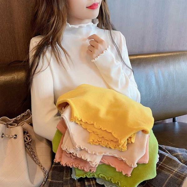 

women's sweaters 2022 women autumn half-high collar knitted sweater long sleeve slim lotus leaf fungus bottoming female solid color swe, White;black