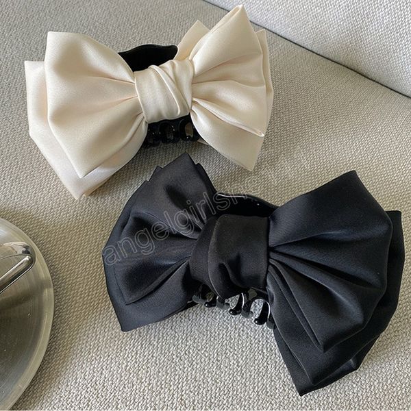 

french style double side cloth bow hair claws elegant simplicity big hair clips hairpins barrette for women hair accessories, Slivery;white