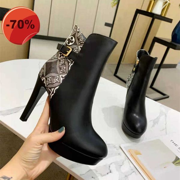 

womens boots bare knee boots winter boots high heels luxury fashion designer 100% leather banquet thick bottom platform size 11.5 cm, Black