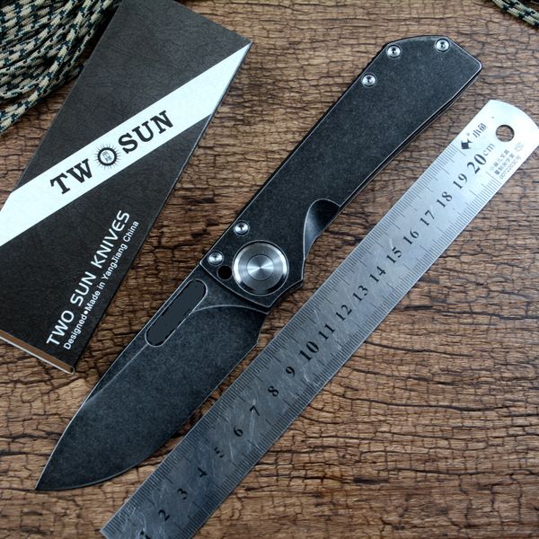 

twosun brand hunting utility outdoor knives d2 steel stonewashed blade titanium handle with pocket clip fast open ts346