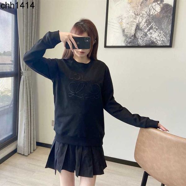 

loewess tide brand luojia loe22 early autumn new front letter embroidered round neck casual long sleeve sweater, Black