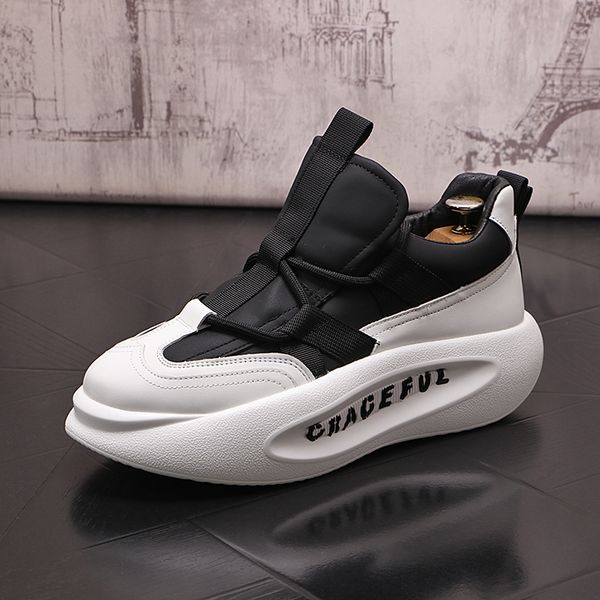 

italy classic wedding dress party shoes fashion breathable outdoor mesh casual sneakers round toe thick bottom business leisure walking loaf, Black