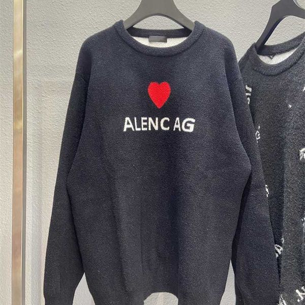 

designer sweater balencigas high version b home tanabata love jacquard fashion brand ins paris classic round neck knitted couple, White;black