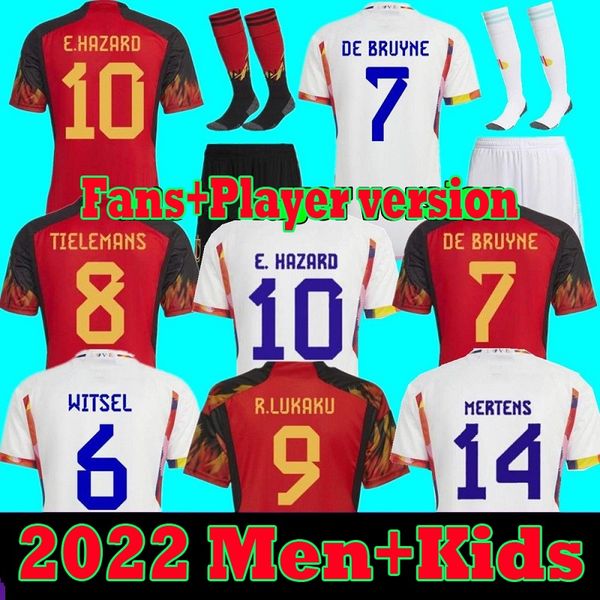 

fans player belgium 2022 soccer jerseys de bruyne hazard courtois lukaku tielemans 22 23 men kids set football shirt, Black;yellow