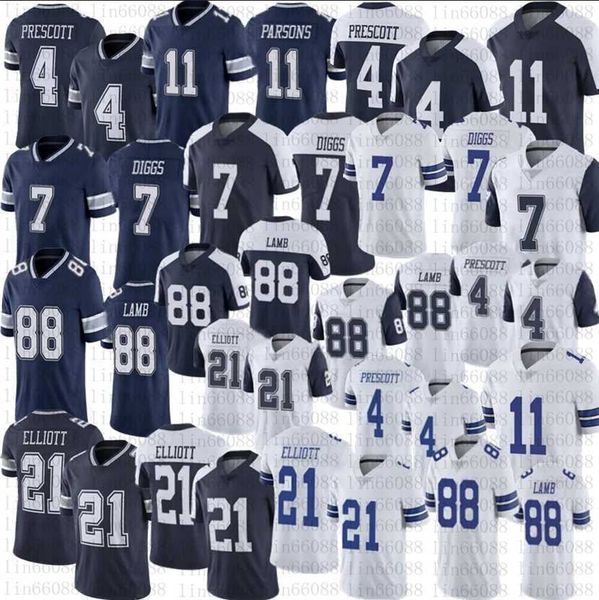 

men 4 dak prescott jersey stitched 21 ezekiel elliott 11 micah parsons leighton vander esch 88 ceedee lamb 7 trevon diggs jerseys, Black