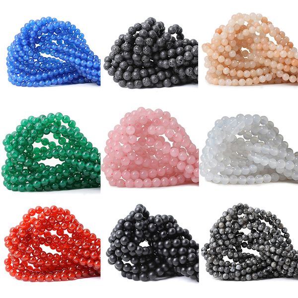 

8mm natural stone loose beads for diy jewelry making crystal gemstone round energy healing stoness agate/multicolor diy necklace bracelet ha, Black