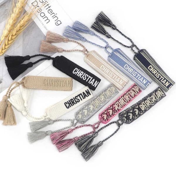 

women's classic luxury bracelets designer brand bangle d jewelry embroidered word woven bracelet letter rope fashion tassel girl men co, Black