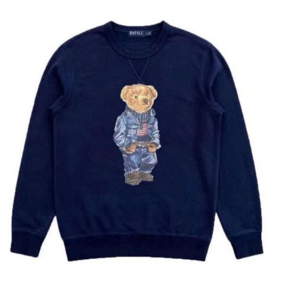 

wholesale 2025 autumn and winter new hoodie europe and america men's long sleeve bear casual color contrast cotton large embroidery fas, Black