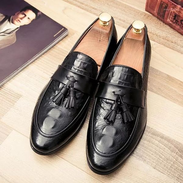 

dress shoes men tassel italy loafers leather shoes casual office luxury comfortable business formal fashion large size cimim brand, Black