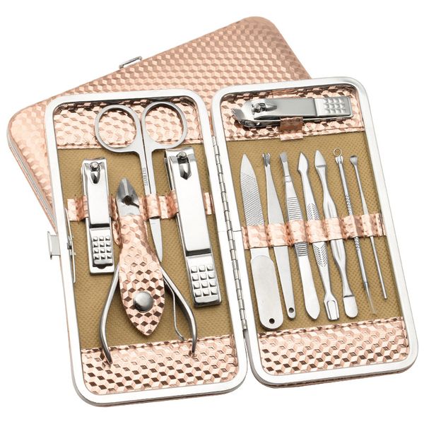 

gold stainless steel cut 12 pieces nail sets rose golden dead skin knife