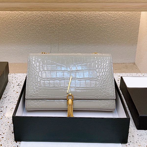 

chain messenger bag women shoulder crossbody purse handbag fashion gold metal letters hardware crocodile pattern genuine leather tassel flap