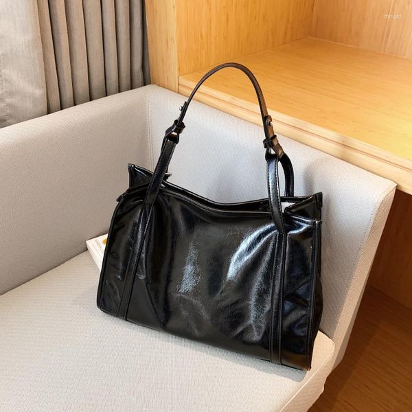 

evening bags ladies oil leather large shoulder bag solid color capacity commuter fashion handbag