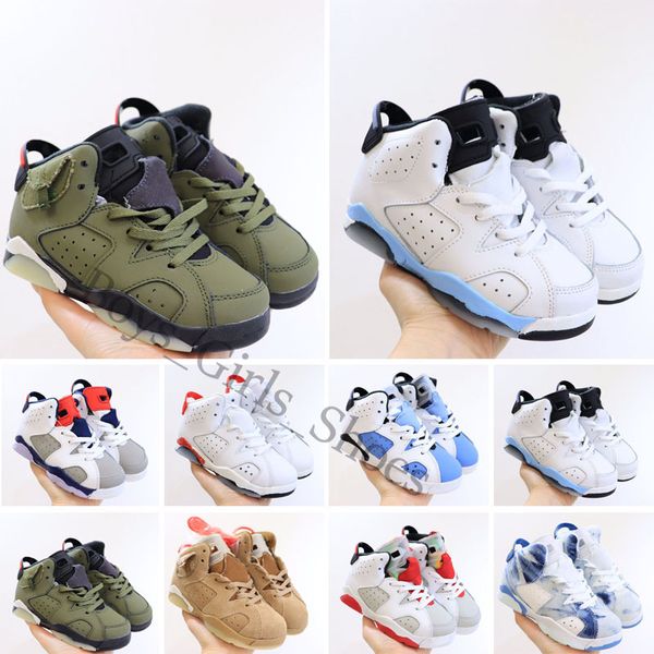 

jump man 6 medium olive kids basketball shoes 6s black -sail -university red children girls boys designer sneaker