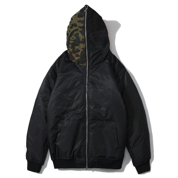 

men designer down jacket outerwear suitable for extreme cold areas parkas warm thick puffer jacket shark stitching casual reflective embroid, Black