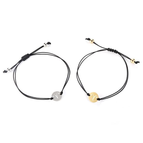 

chain 12 constellations stainless steel bracelet gold charm handmade braided adjustable black wax rope chain jewerly for drop deliver dh2re