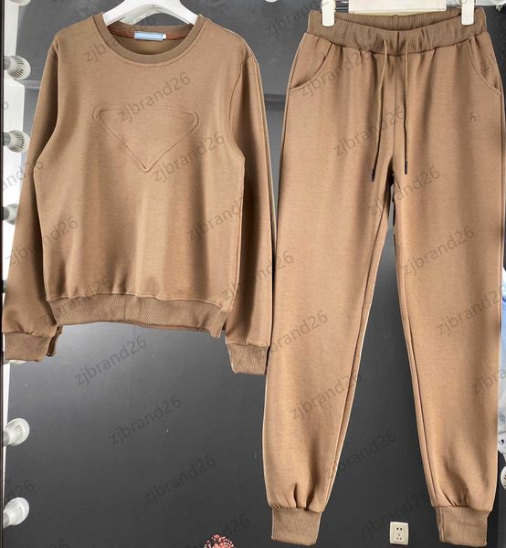 

tracksuits womens two piece pants chest jacquard triangle logo long sleeved hoody elastic waists lace-up beam foot casual trousers sports st, White