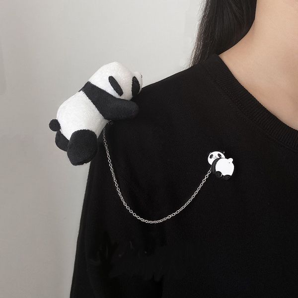 

cartoon animal plush brooches set for girls fashion chains design enamel pins tiger panda dinosaur flower bear creative personality fluffy b, Gray