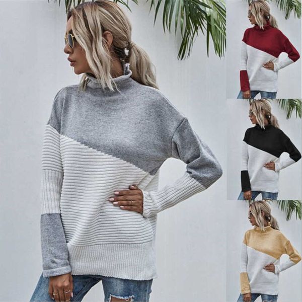 

women's sweaters sweater women knit pull 2021 autumn and winter pullover sweater long sleeve patchwork c femme jersey mujer sueters t22, White;black