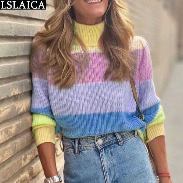 

women's sweaters sweaters for women fashion 2022 new long sleeve color striped splic simple loose pulovers streetwear ladies casual wa, White;black