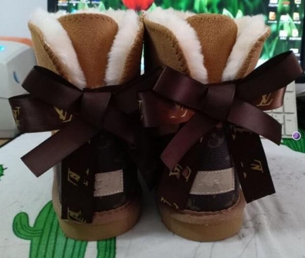 

sell aus classical design l bow u boots women snow boots bowknot keep warm short winter genuine leather sheepskin plush boots, Black