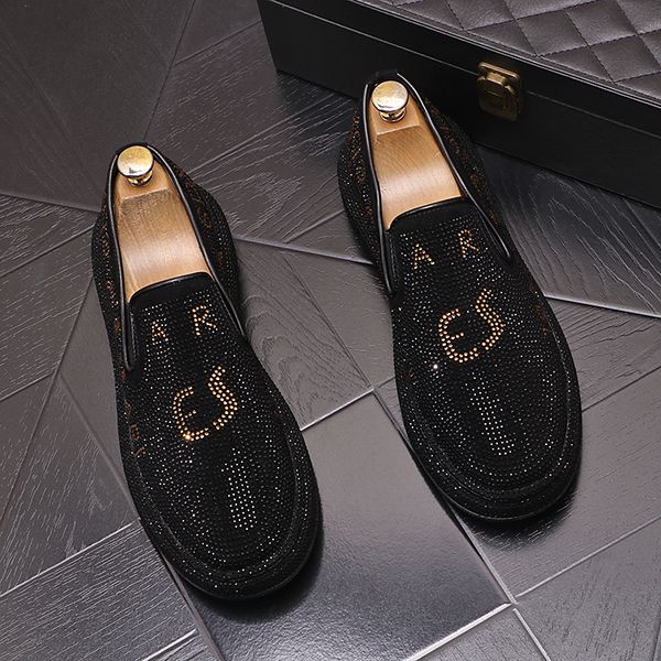 

designer wedding party dress shoes luxury fashion diamond breathable casual sneakers round toe thick bottom business leisure walking loafers, Black