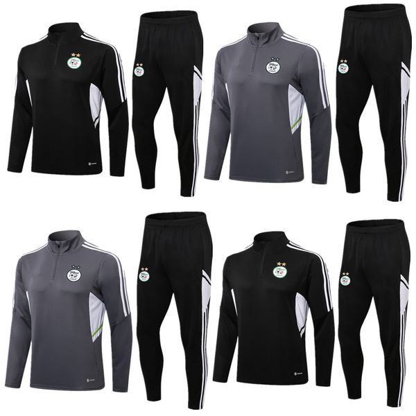 

training wear 2022 2023 algeria men soccer tracksuit jacket survetement 22 23 maillot de foot feghoul mahrez bounedjah football training sui, Black