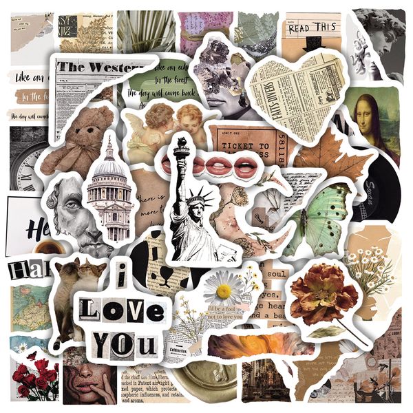 

50pcs vintage flower art graffiti stickers aesthetic decals for notebook water bottle guitar retro cartoon sticker