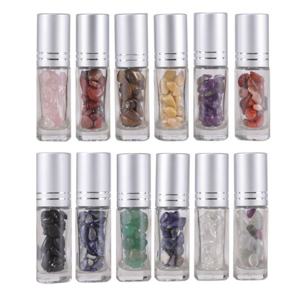 

500pcs/lot 5ml empty gem roller bottles essential oil glass bottle thick gemstone crystal stone in bottle