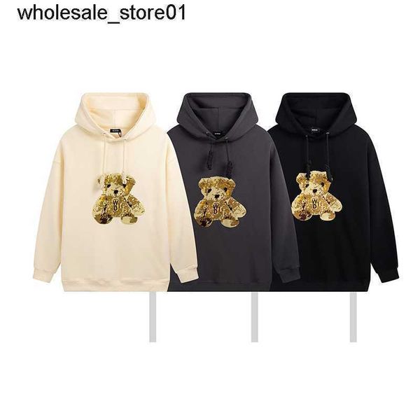 

men's hoodies designer sweatshirts fashion brand we11done bear embroidery light fleece hooded sweater men women fashion hoodie, Black